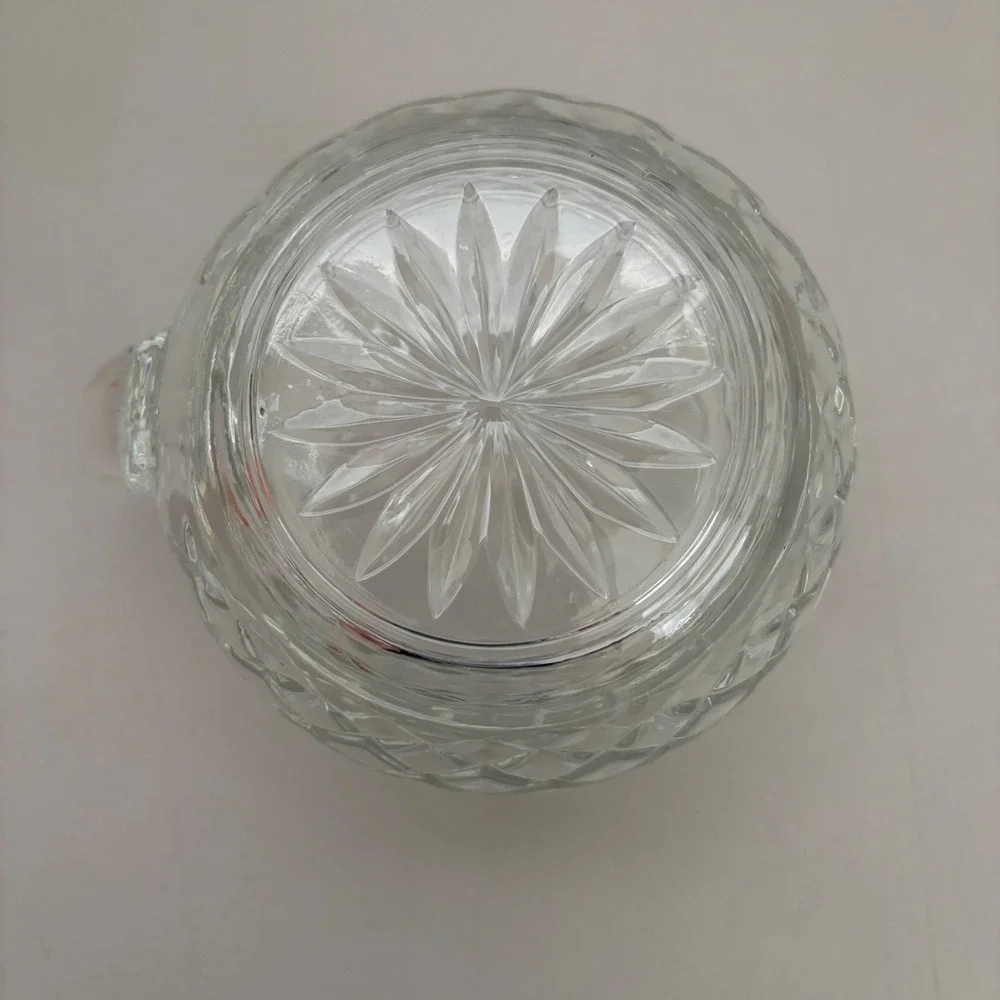 Vintage Clear Pressed Glass Creamer Pitcher Diamond Point Starburst Base 3.75in